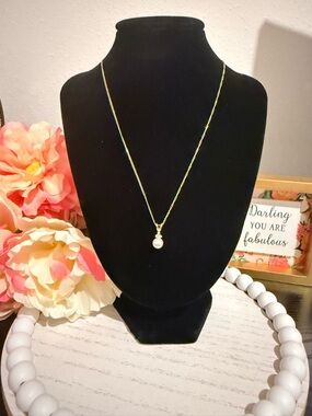 14K Gold Pearl Pendant Necklace w/ Diamond Accents Dainty Fine Jewelry